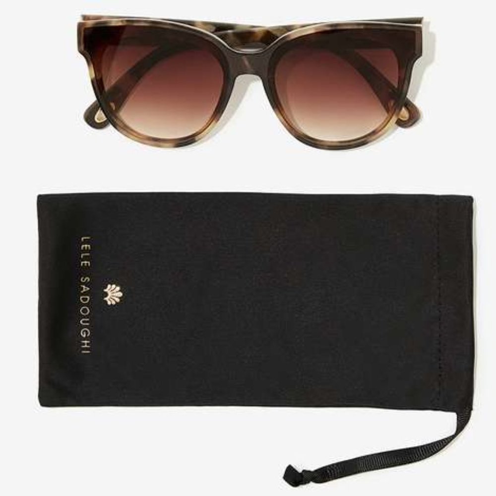 Lele Sadoughi New Oversized Tortoise Brooklyn Sunglasses w/ Pouch
